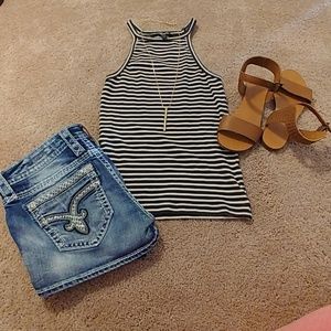 Navy and white striped tank top